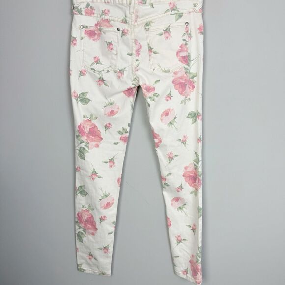 FREE PEOPLE | Retro Rose Floral Print Cream Slim Jeans Women’s Size 26 (2) - Picture 10 of 12
